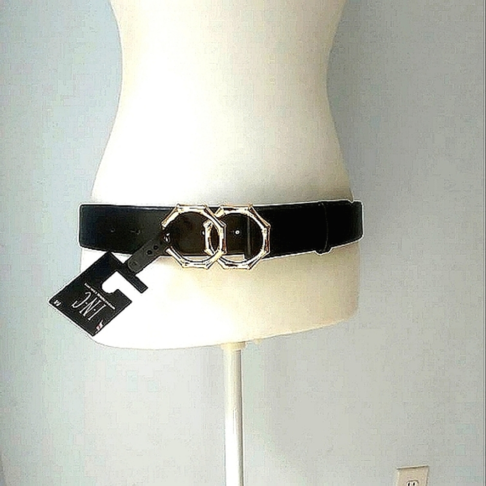 INC Belt Black Size Medium, gold color